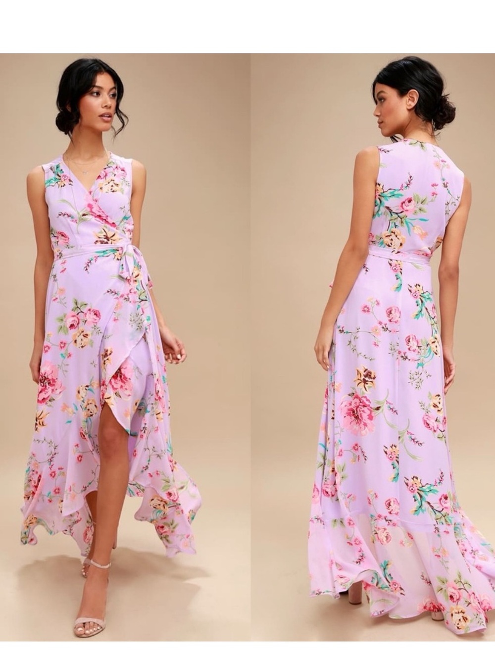 Lulus | Tawny Lavender Floral Print Wrap Maxi Dress